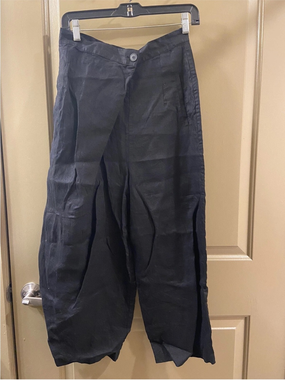 Women's Black Wide-Leg Linen-Blend Chinos
